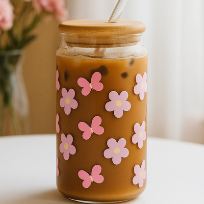 Joy Jar Blossom Brew – 540ml glass jar with wooden lid and glass straw